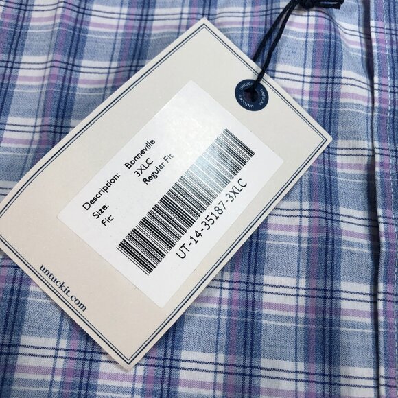 UNTUCKit Shirt Men's 3XLC Blue Bonneville Plaid Regular Fit Pocket Cotton NEW - Picture 10 of 13